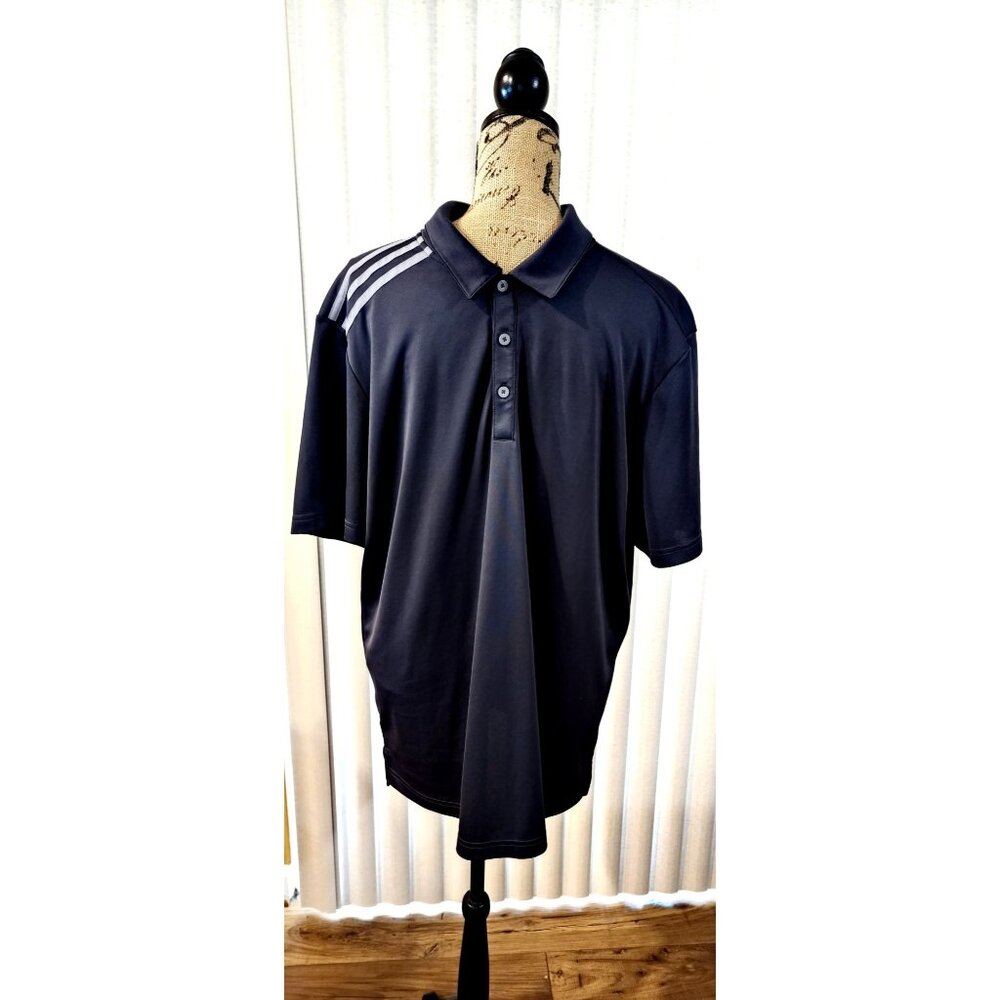 Adidas Polo Black/Gray XL Men's Gray Shoulder Stripes Shirt -